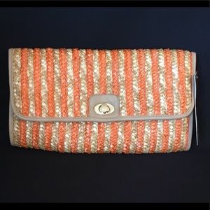 NWT Chenson orange, natural straw clutch